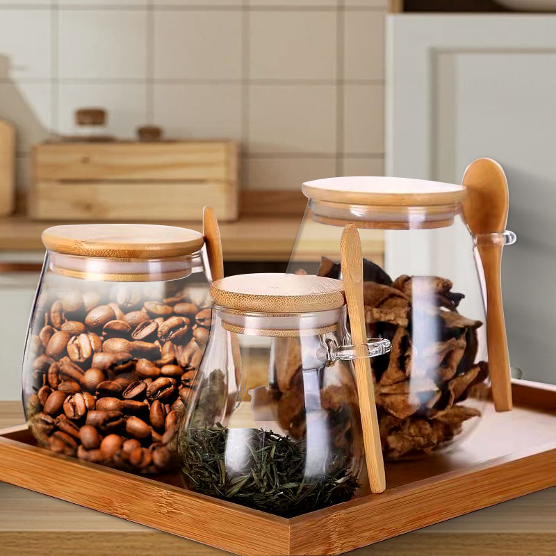 Coffee Tea Sugar Canister Set - برطمان زجاجي بملعقة وغطاء ، برطمان