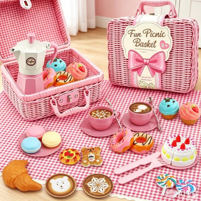 Coffee Tea Gift Basket - مجموعة ألعاب محاكاة طعام النزهة مع