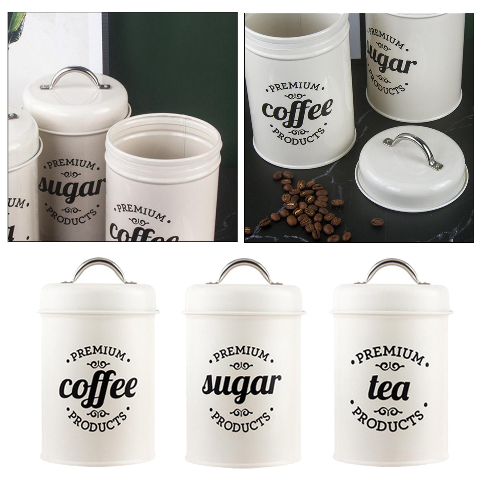Coffee Tea Sugar Container Set - علب معدنية لتخزين المطبخ، حاويات محكمة
