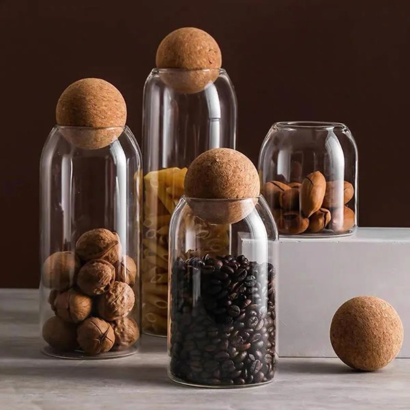 Coffee Tea Sugar Container Set - أوعية تخزين زجاجية بغطاء كروي من