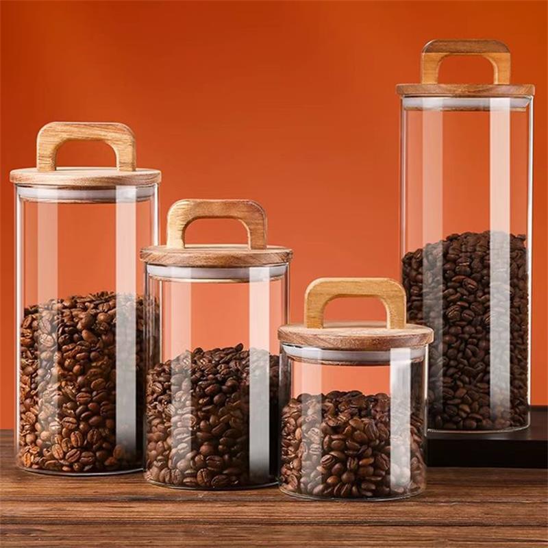 Coffee Tea Sugar Container Set - جرة زجاجية شفافة مع غطاء من
