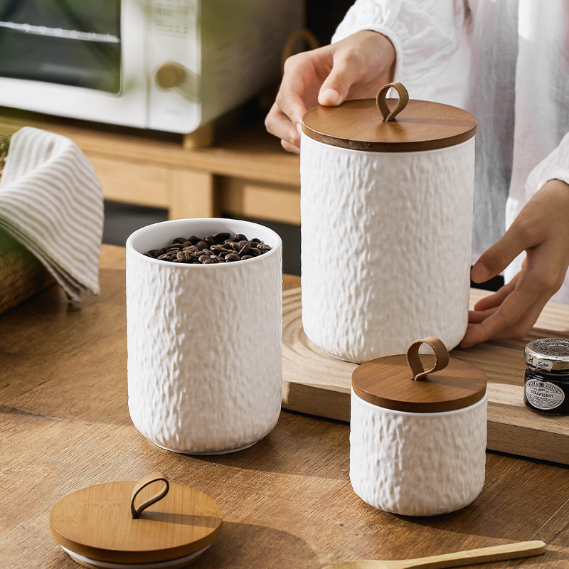 Coffee Tea Sugar Container Set - جرة تخزين سيراميك منقوشة على الصخور