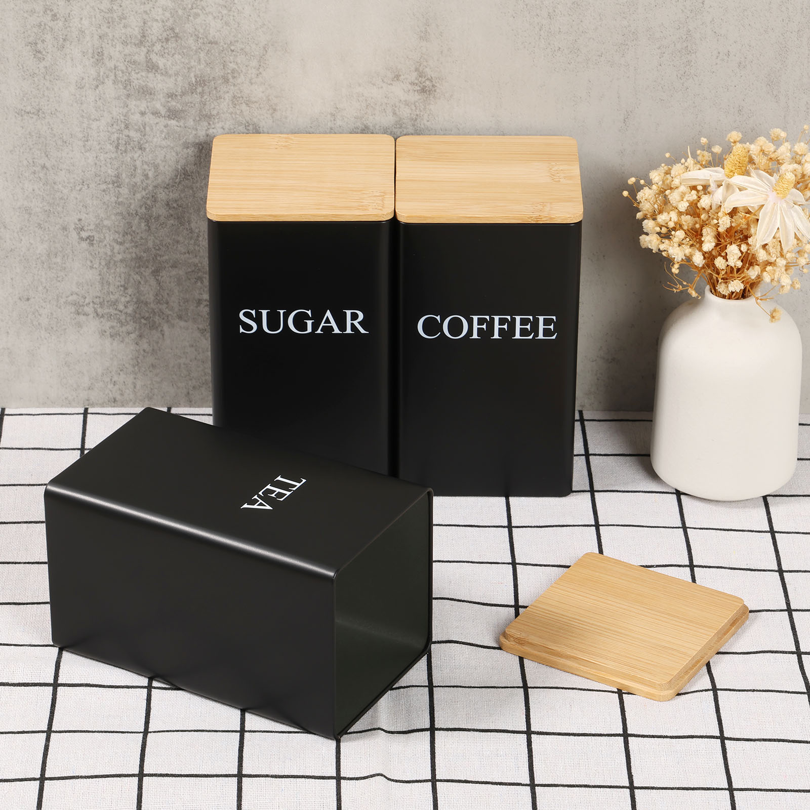 Coffee Tea Sugar Canister Set - جرة تخزين حبوب البن، حاوية معدنية