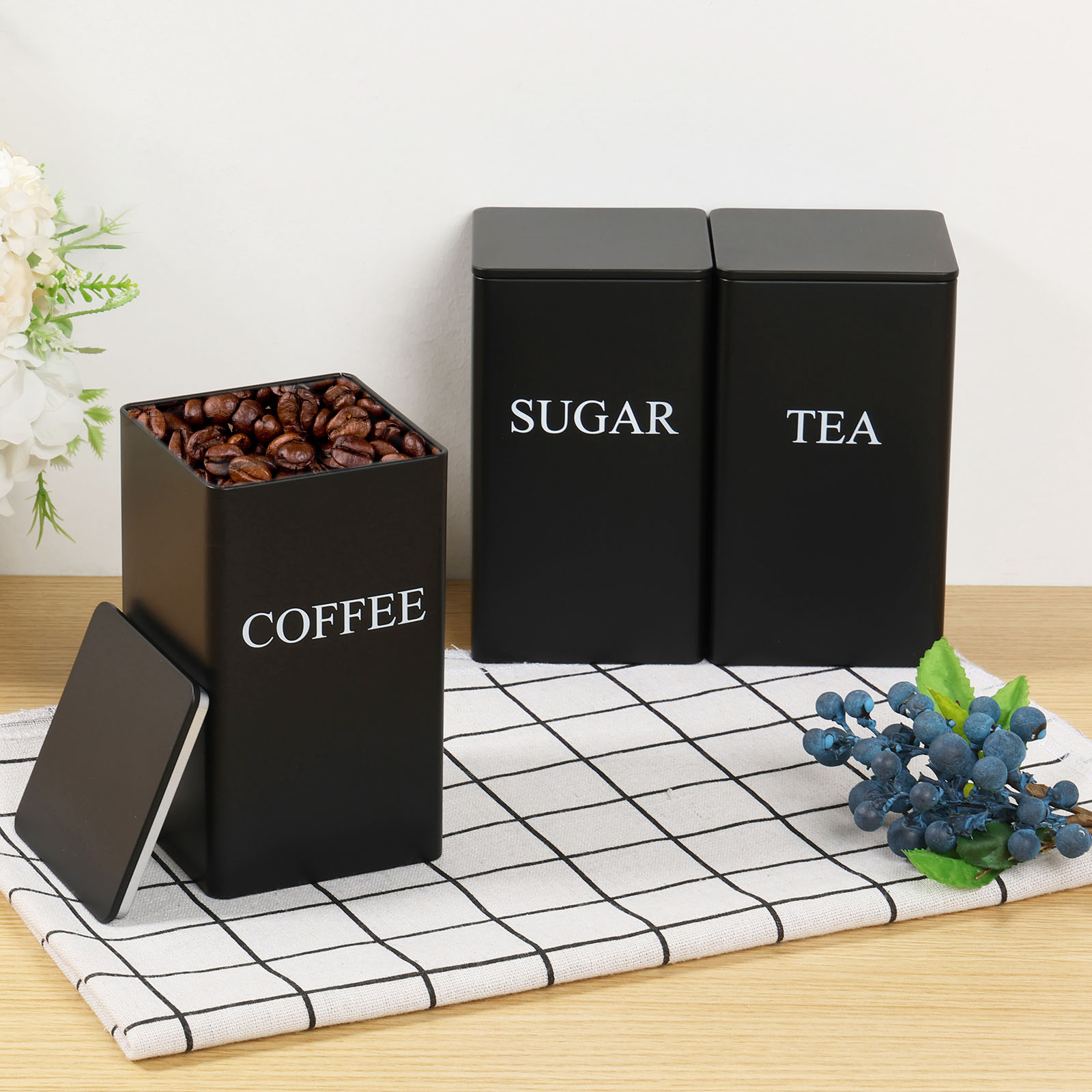 3 قطعة علب تخزين حبوب البن الش - مراجعة Coffee Tea Sugar Canister Set وسعره