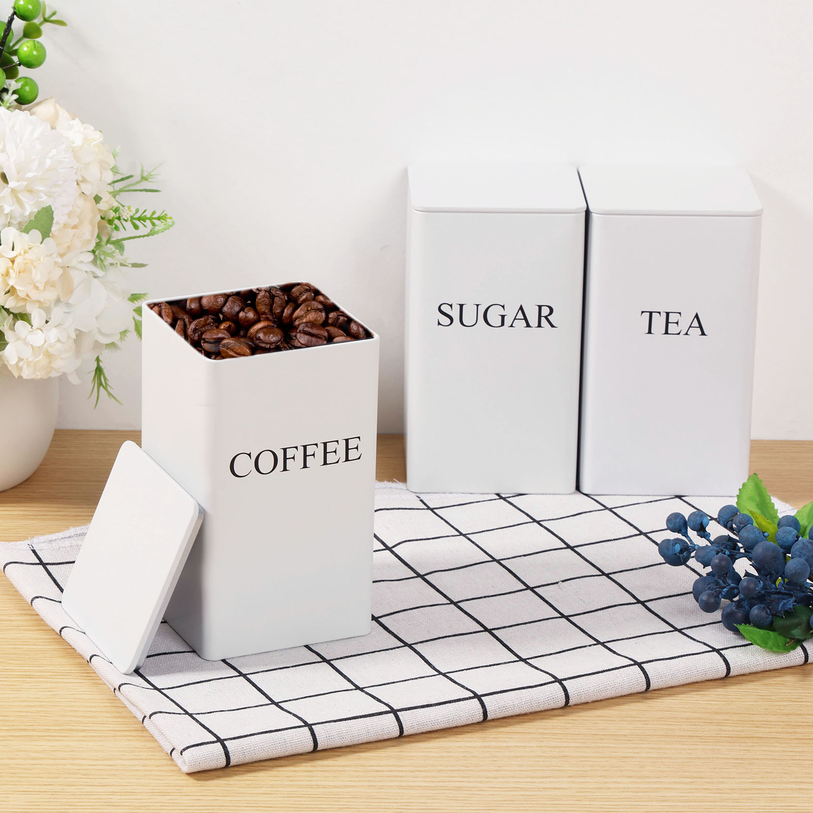 3 قطعة علب تخزين حبوب البن الش - مراجعة Coffee Tea Sugar Canister Set وسعره