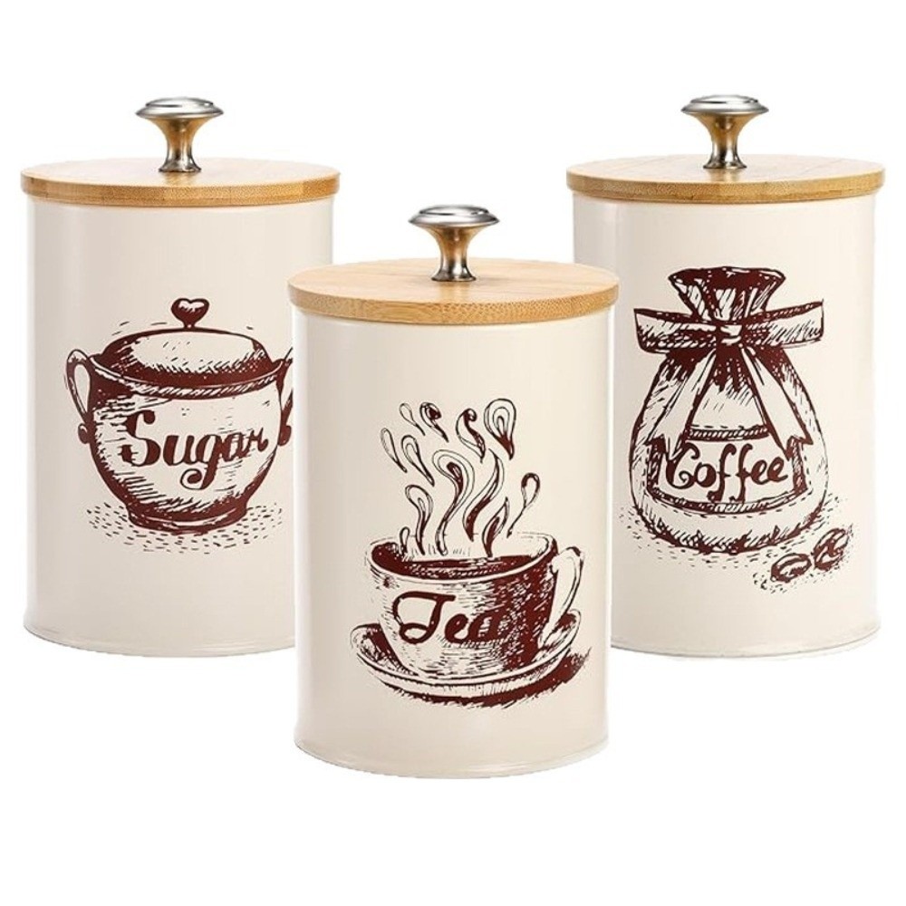 طقم علب قهوة معدنية من 3 قطع ب - مراجعة Coffee Tea Sugar Container Set وسعره