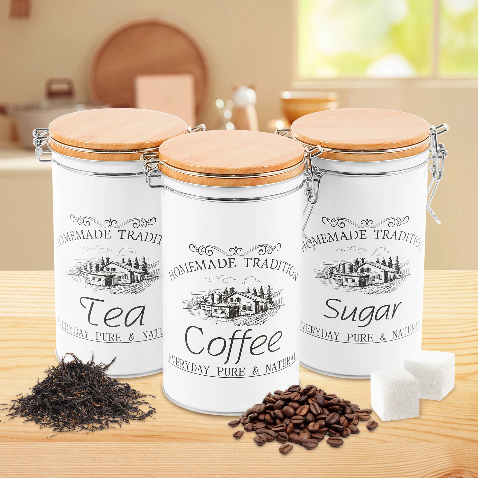 مجموعة من 3 علب معدنية لتخزين  - مراجعة Coffee Tea Sugar Canister Set وسعره
