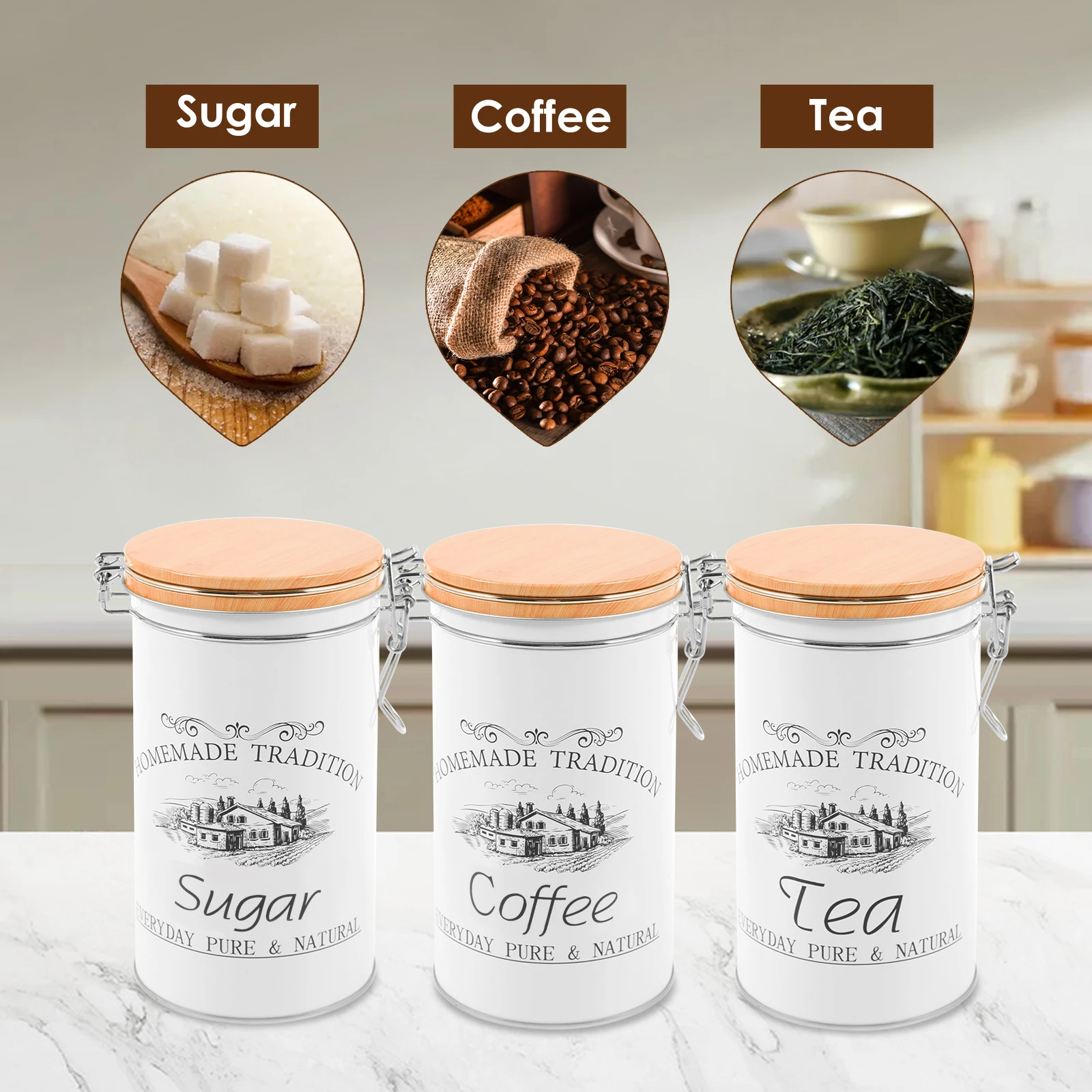 مجموعة من 3 علب معدنية لتخزين  - مراجعة Coffee Tea Sugar Canister Set وسعره
